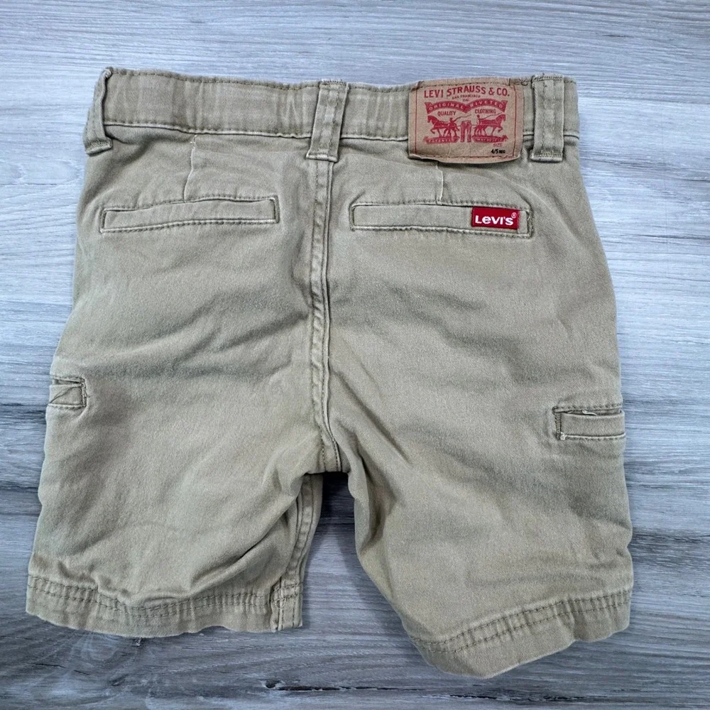 Levis Boys Khaki Cargo Shorts Size 4/5 Tan Cotton Stretch Adjustable‎ Waist